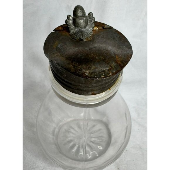 Antique Victorian Glass Pitcher With Ornate Metal Lid & Handle - Picture 3 of 11